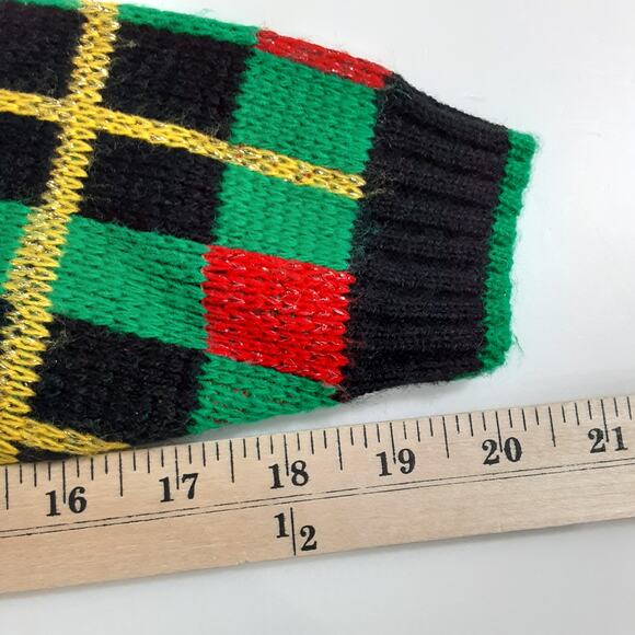 Vintage 80s Scottie Dog Christmas Sweater Tartan Plaid Black Retro Grandmacore - Picture 10 of 10